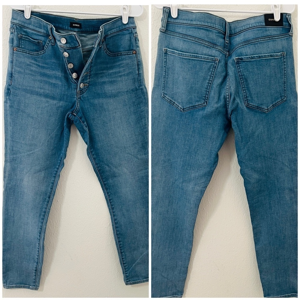 Express Womenβs Size 10R Mid-Rise Button-Fly Skinny Jeans Medium Wash EUC